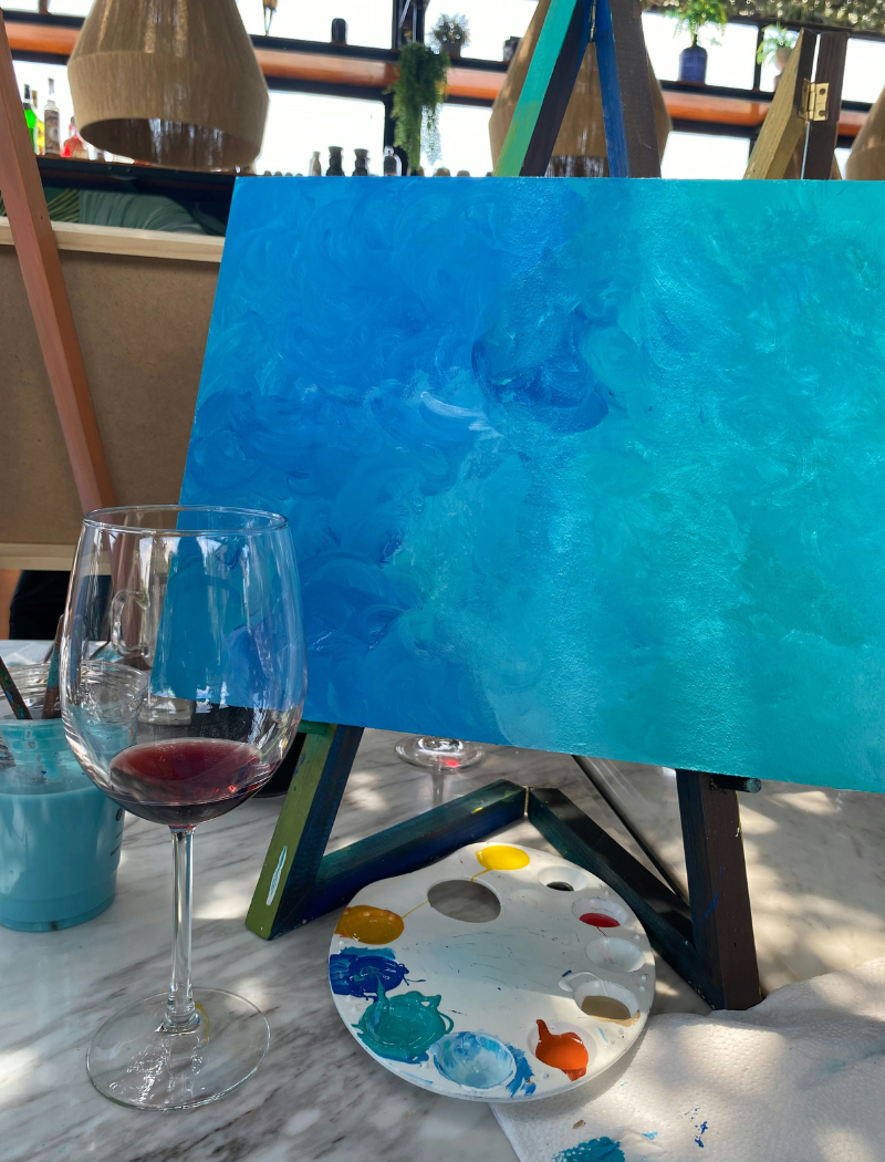 Sip and paint class with the bridal party
